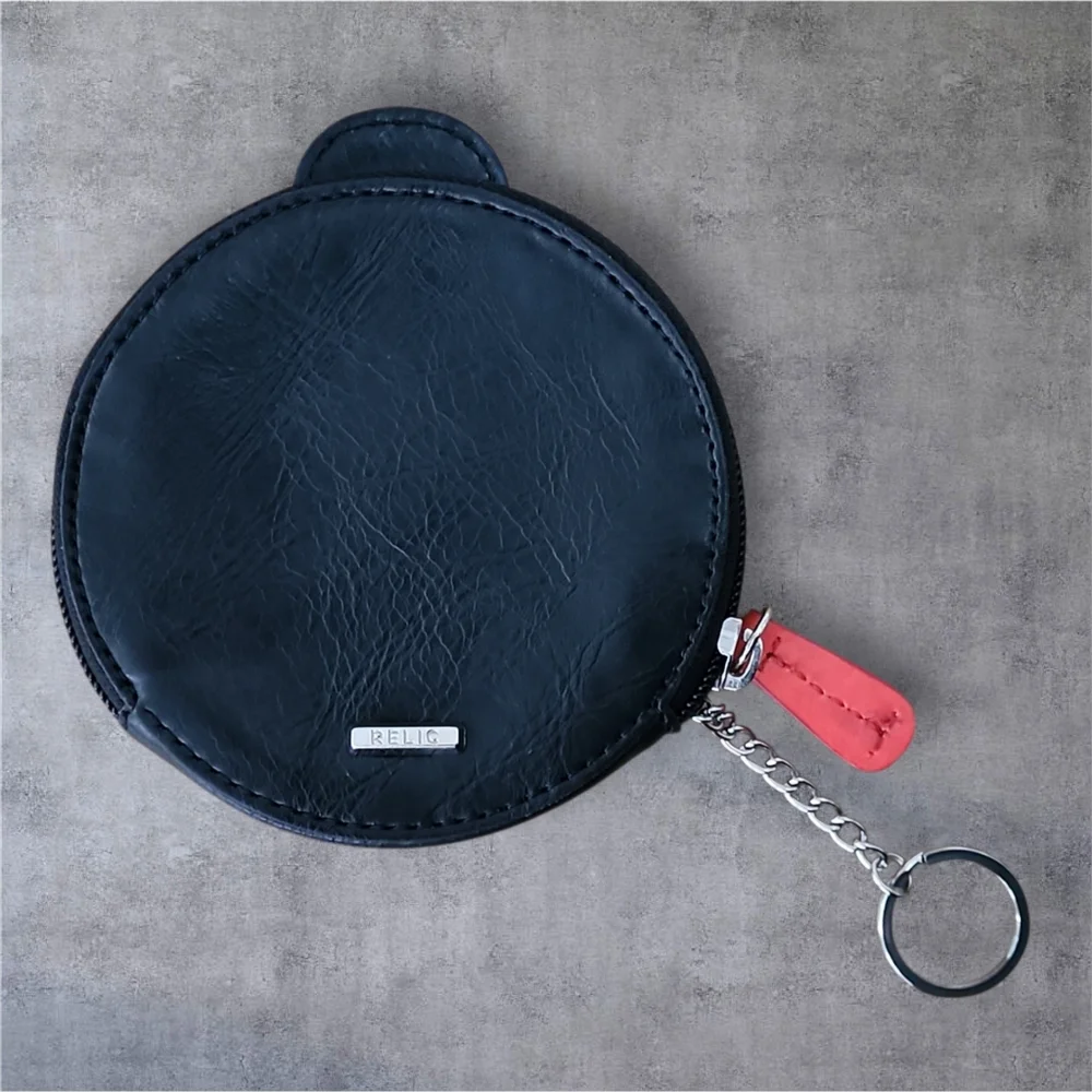 Vintage RELIC Ladybug Round Leather Coin Purse Metal Keychain Zipper Y2K - Picture 8 of 13